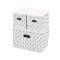 HomeLife Úložný box s víkem sada 3 ks - bílá kytičky - 5104