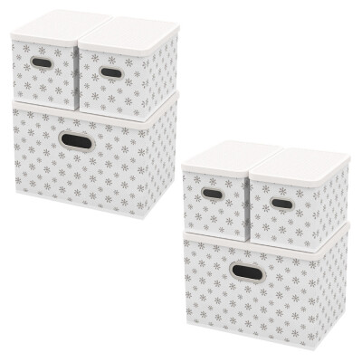 HomeLife Úložný box s vekom súprava 3 ks - biele kvetinky 2 sady