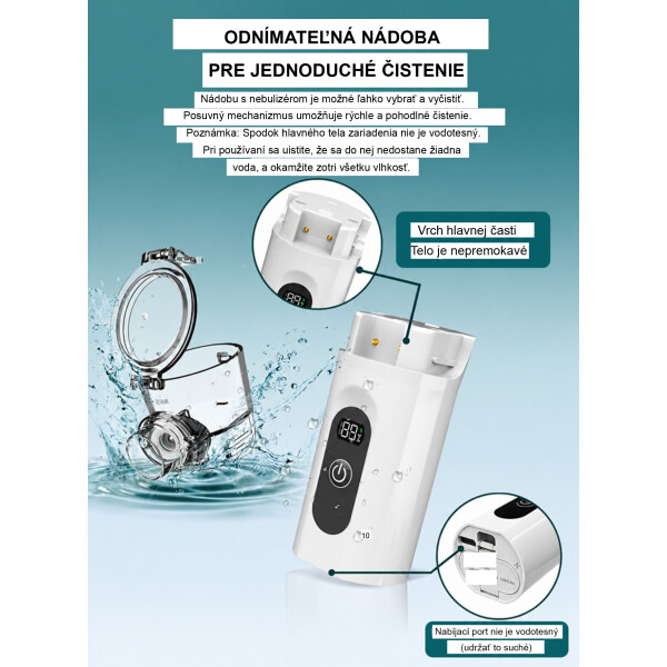 Wellife Prenosný ultrazvukový inhalátor s digitálnym displejom TZ-W12 – nebulizér
