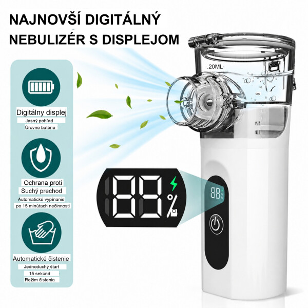 Wellife Prenosný ultrazvukový inhalátor s digitálnym displejom TZ-W12 – nebulizér