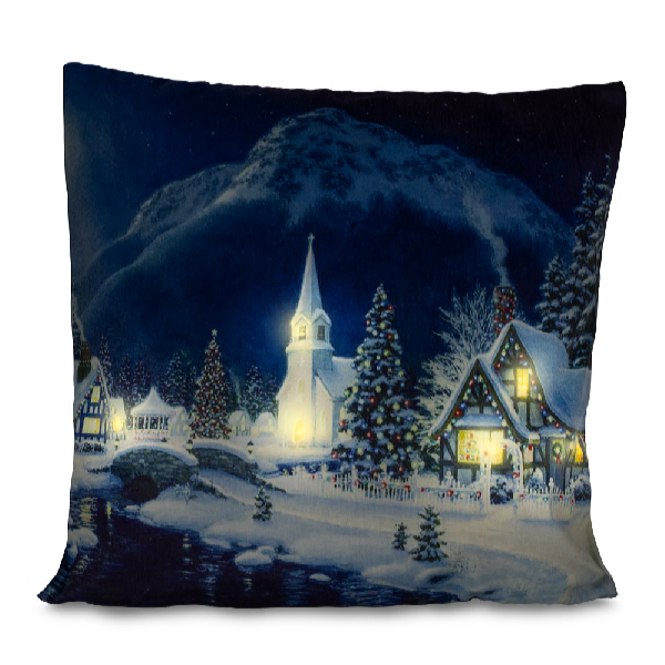 HomeLife LED svietiaca obliečka na vankúš Zimná krajinka 40 x 40 cm